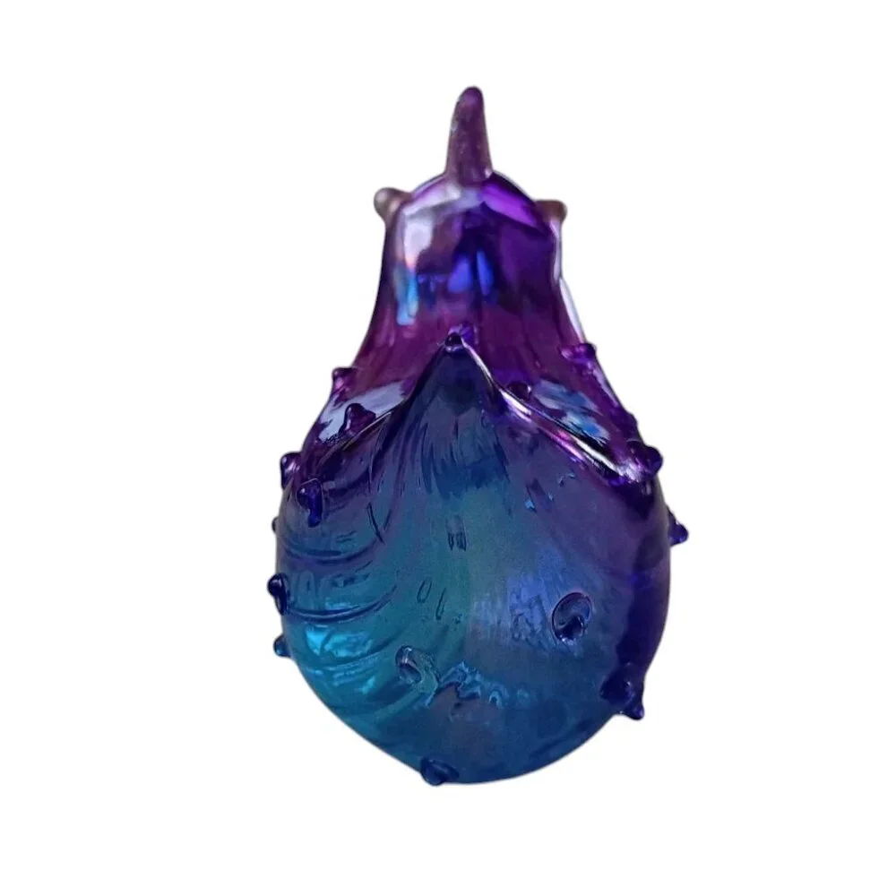 Pier 1 Blown Glass Blanche the Bumpy Chicken Blue Purple Sparkle Decor Figurine